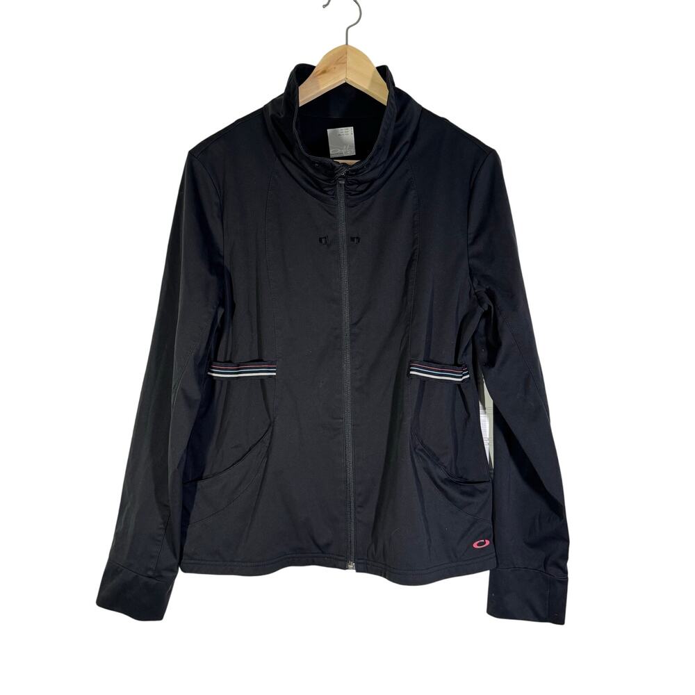 Oakley Women Large Black Track Warmup Jacket Full Zip Athletic Gym Activewear